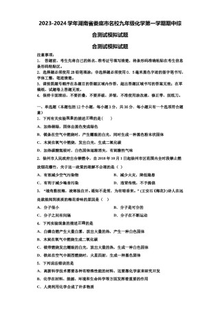 2023-2024学年湖南省娄底市名校九年级化学第一学期期中综合测试模拟试题含解析.doc