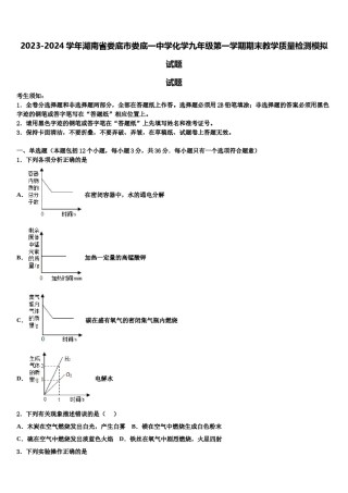 2023-2024学年湖南省娄底市娄底一中学化学九年级第一学期期末教学质量检测模拟试题含解析.doc