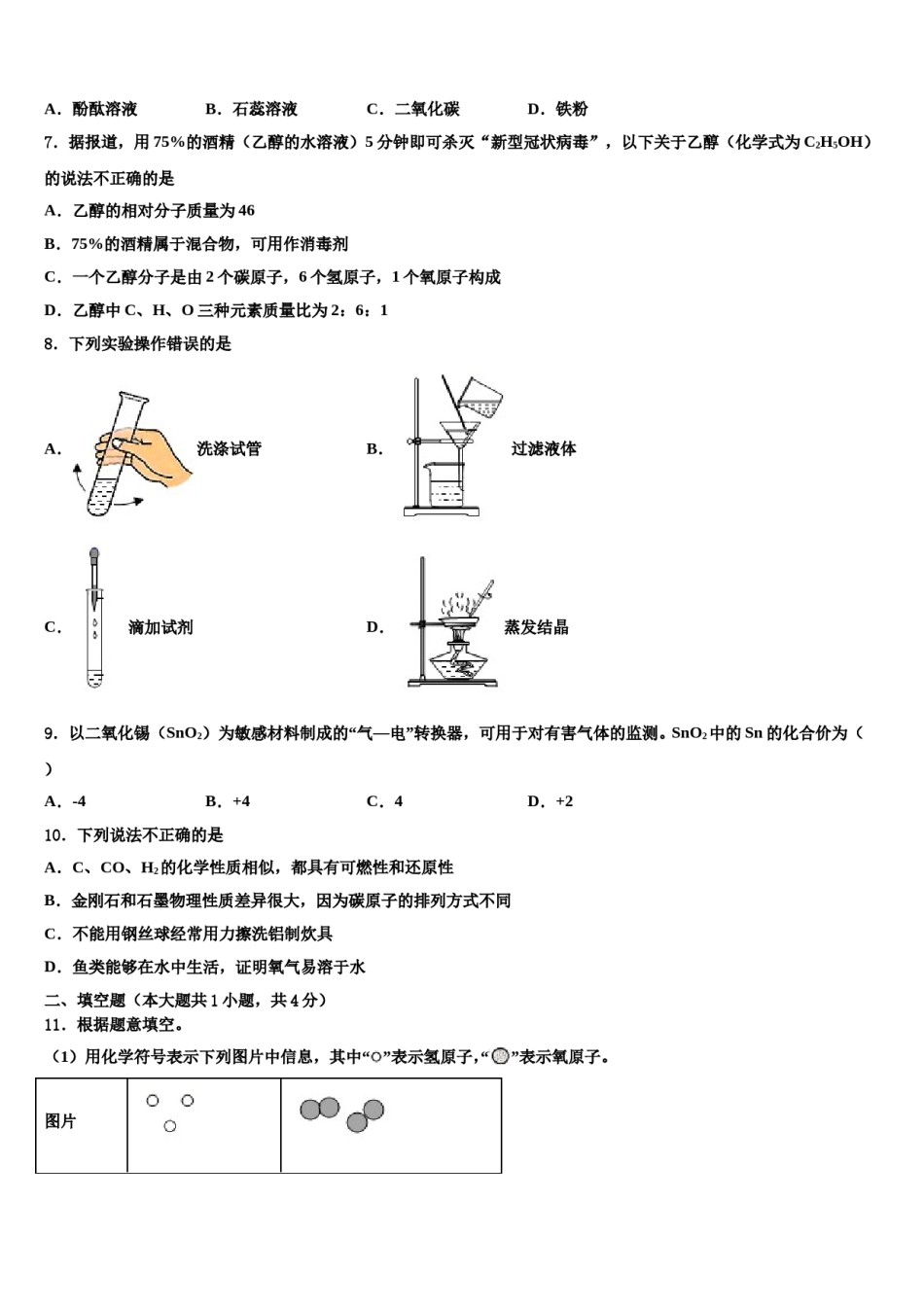 2023-2024学年湖南省安仁县化学九上期末教学质量检测模拟试题含解析.doc_第2页