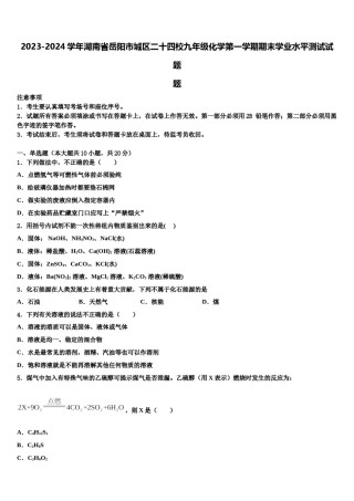 2023-2024学年湖南省岳阳市城区二十四校九年级化学第一学期期末学业水平测试试题含解析.doc