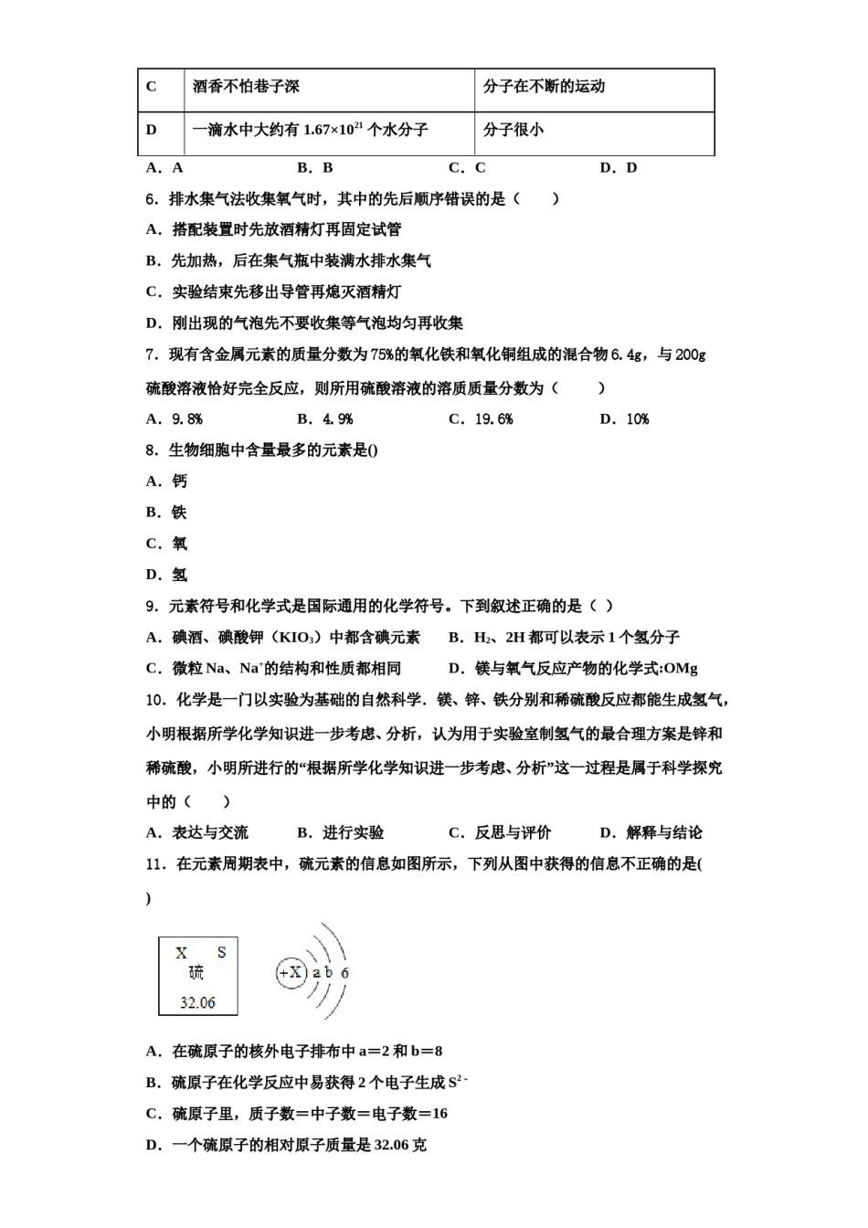 2023-2024学年湖南省岳阳市城区化学九年级第一学期期中达标测试试题含解析.doc_第2页