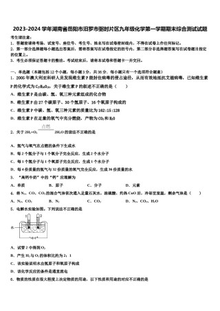 2023-2024学年湖南省岳阳市汨罗市弼时片区九年级化学第一学期期末综合测试试题含解析.doc