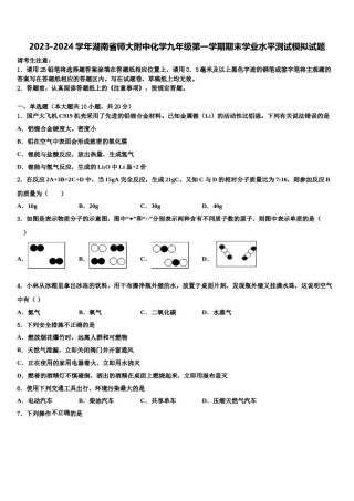 2023-2024学年湖南省师大附中化学九年级第一学期期末学业水平测试模拟试题含解析.doc