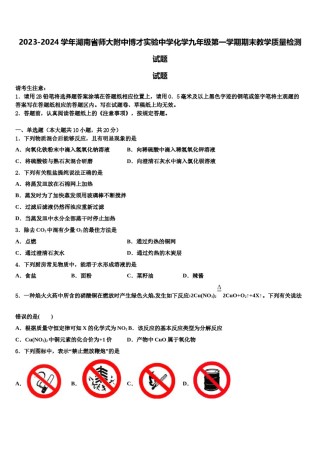 2023-2024学年湖南省师大附中博才实验中学化学九年级第一学期期末教学质量检测试题含解析.doc