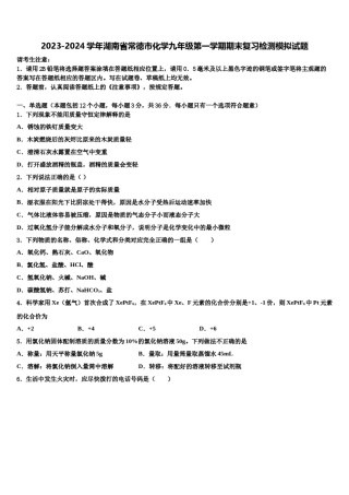 2023-2024学年湖南省常德市化学九年级第一学期期末复习检测模拟试题含解析.doc