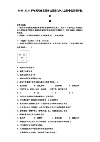 2023-2024学年湖南省常德市桃源县化学九上期中监测模拟试题含解析.doc