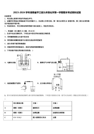 2023-2024学年湖南省平江县九年级化学第一学期期末考试模拟试题含解析.doc