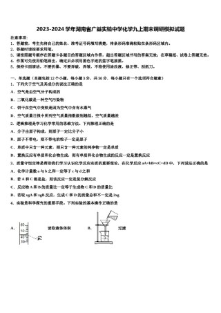 2023-2024学年湖南省广益实验中学化学九上期末调研模拟试题含解析.doc