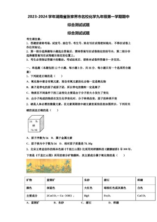 2023-2024学年湖南省张家界市名校化学九年级第一学期期中综合测试试题含解析.doc
