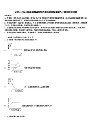 2023-2024学年湖南省张家界市铄武学校化学九上期末监测试题含解析.doc