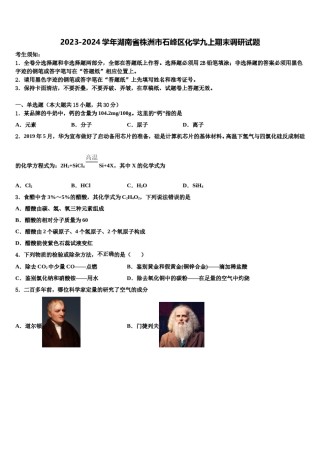 2023-2024学年湖南省株洲市石峰区化学九上期末调研试题含解析.doc