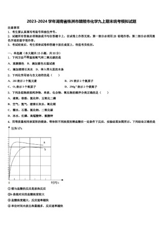 2023-2024学年湖南省株洲市醴陵市化学九上期末统考模拟试题含解析.doc