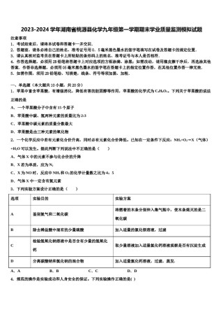 2023-2024学年湖南省桃源县化学九年级第一学期期末学业质量监测模拟试题含解析.doc