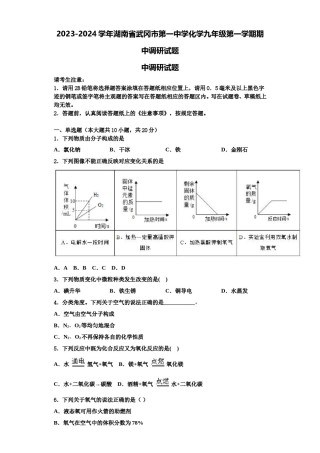 2023-2024学年湖南省武冈市第一中学化学九年级第一学期期中调研试题含解析.doc