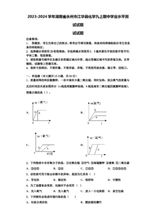 2023-2024学年湖南省永州市江华县化学九上期中学业水平测试试题含解析.doc