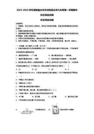 2023-2024学年湖南省永州市祁阳县化学九年级第一学期期中综合测试试题含解析.doc