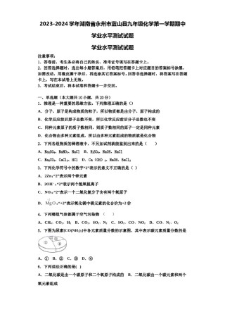2023-2024学年湖南省永州市蓝山县九年级化学第一学期期中学业水平测试试题含解析.doc