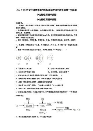 2023-2024学年湖南省永州祁阳县联考化学九年级第一学期期中达标检测模拟试题含解析.doc