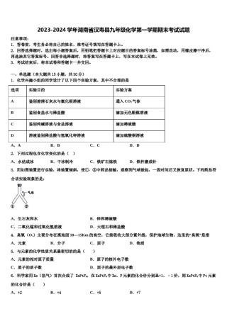 2023-2024学年湖南省汉寿县九年级化学第一学期期末考试试题含解析.doc