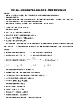 2023-2024学年湖南省汉寿县化学九年级第一学期期末联考模拟试题含解析.doc