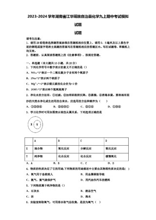 2023-2024学年湖南省江华瑶族自治县化学九上期中考试模拟试题含解析.doc