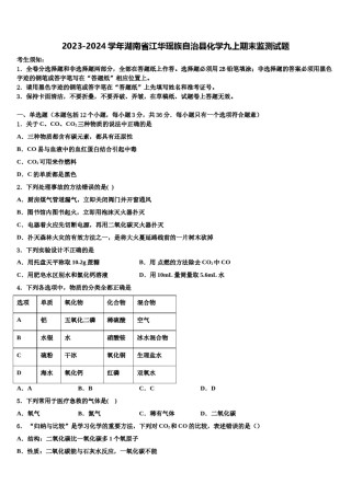 2023-2024学年湖南省江华瑶族自治县化学九上期末监测试题含解析.doc