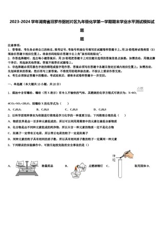 2023-2024学年湖南省汨罗市弼时片区九年级化学第一学期期末学业水平测试模拟试题含解析.doc