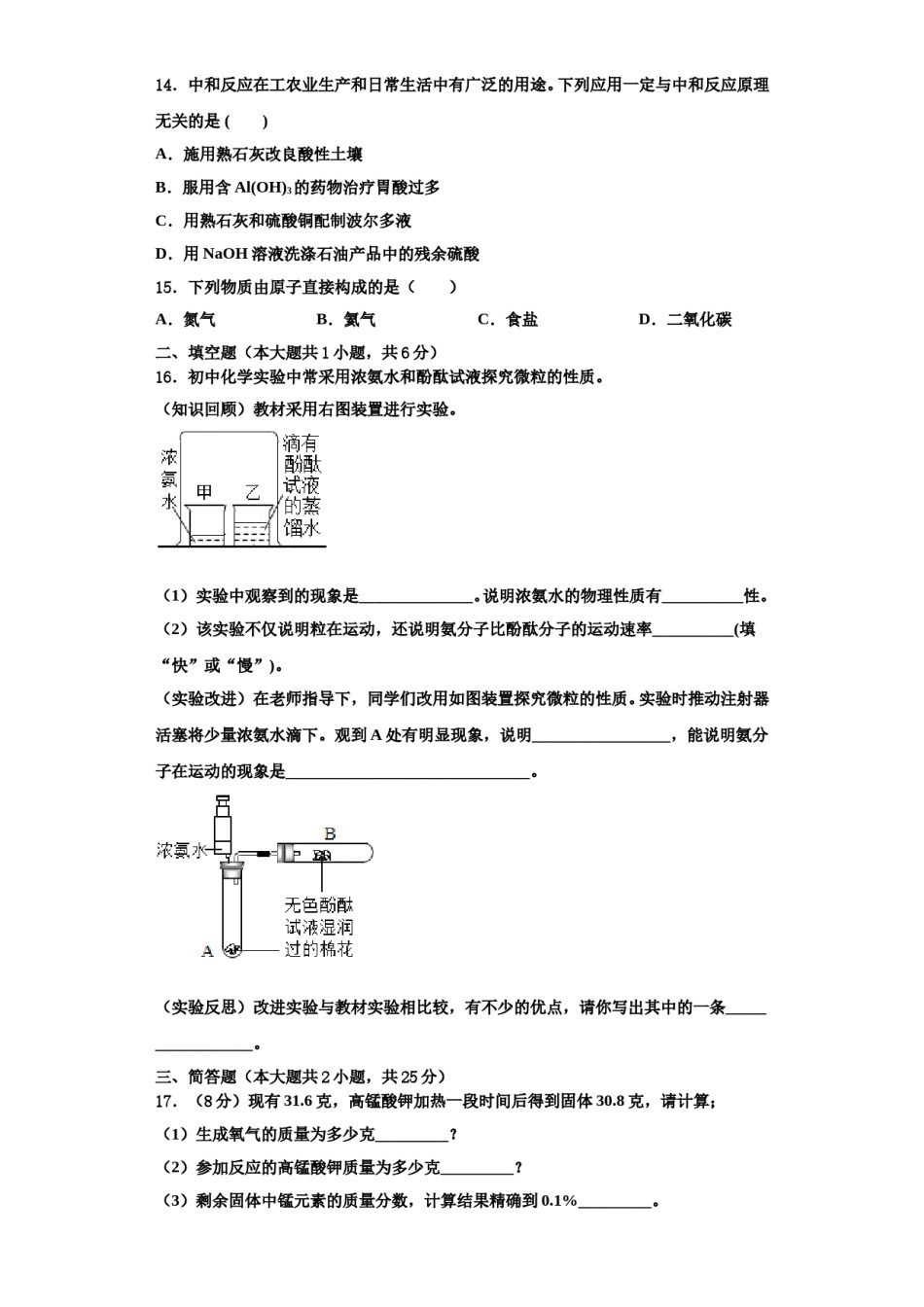 2023-2024学年湖南省汨罗市沙溪中学化学九上期中达标检测模拟试题含解析.doc_第3页