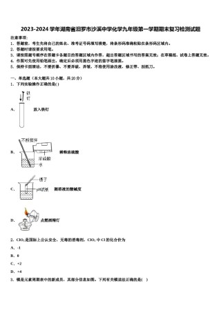 2023-2024学年湖南省汨罗市沙溪中学化学九年级第一学期期末复习检测试题含解析.doc