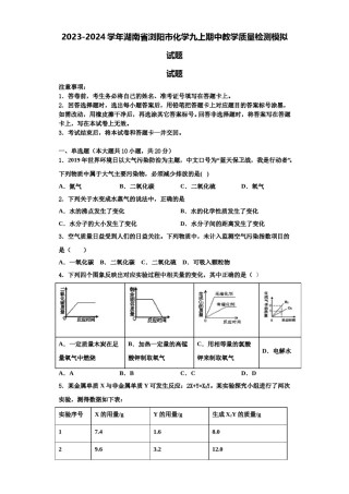 2023-2024学年湖南省浏阳市化学九上期中教学质量检测模拟试题含解析.doc