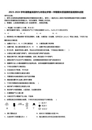 2023-2024学年湖南省涟源市九年级化学第一学期期末质量跟踪监视模拟试题含解析.doc