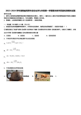 2023-2024学年湖南省湘潭市名校化学九年级第一学期期末教学质量检测模拟试题含解析.doc