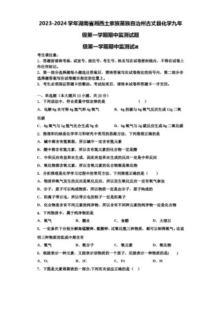 2023-2024学年湖南省湘西土家族苗族自治州古丈县化学九年级第一学期期中监测试题含解析.doc