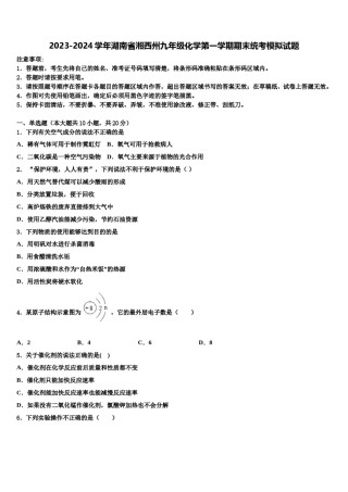 2023-2024学年湖南省湘西州九年级化学第一学期期末统考模拟试题含解析.doc