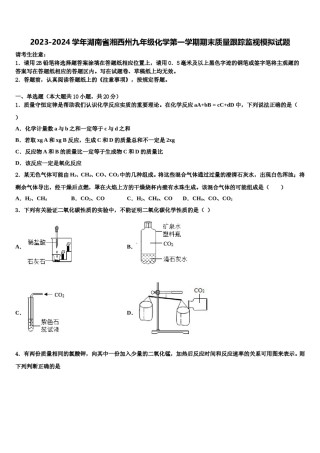 2023-2024学年湖南省湘西州九年级化学第一学期期末质量跟踪监视模拟试题含解析.doc