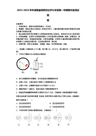 2023-2024学年湖南省湘西州化学九年级第一学期期中监测试题含解析.doc