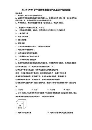 2023-2024学年湖南省澧县化学九上期中检测试题含解析.doc
