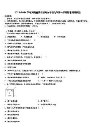 2023-2024学年湖南省澧县联考九年级化学第一学期期末调研试题含解析.doc