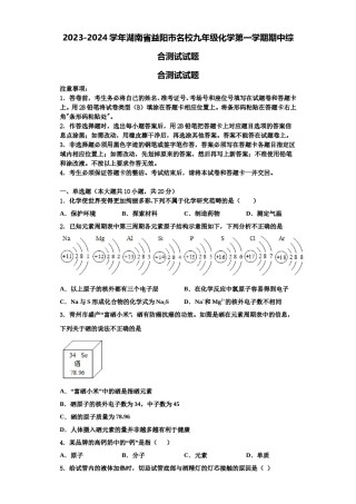 2023-2024学年湖南省益阳市名校九年级化学第一学期期中综合测试试题含解析.doc