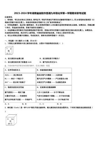 2023-2024学年湖南省益阳市普通九年级化学第一学期期末联考试题含解析.doc