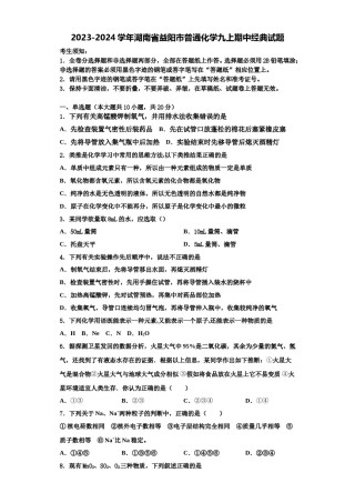 2023-2024学年湖南省益阳市普通化学九上期中经典试题含解析.doc