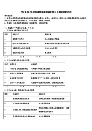 2023-2024学年湖南省衡阳县化学九上期末调研试题含解析.doc