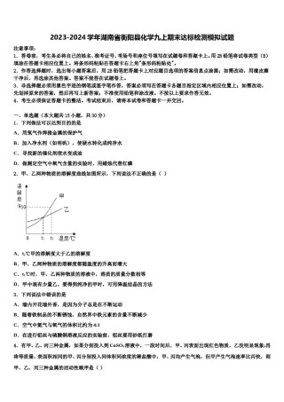 2023-2024学年湖南省衡阳县化学九上期末达标检测模拟试题含解析.doc