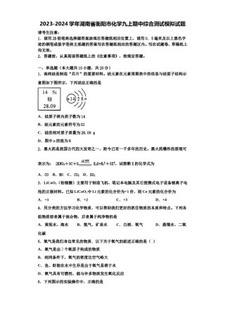 2023-2024学年湖南省衡阳市化学九上期中综合测试模拟试题含解析.doc