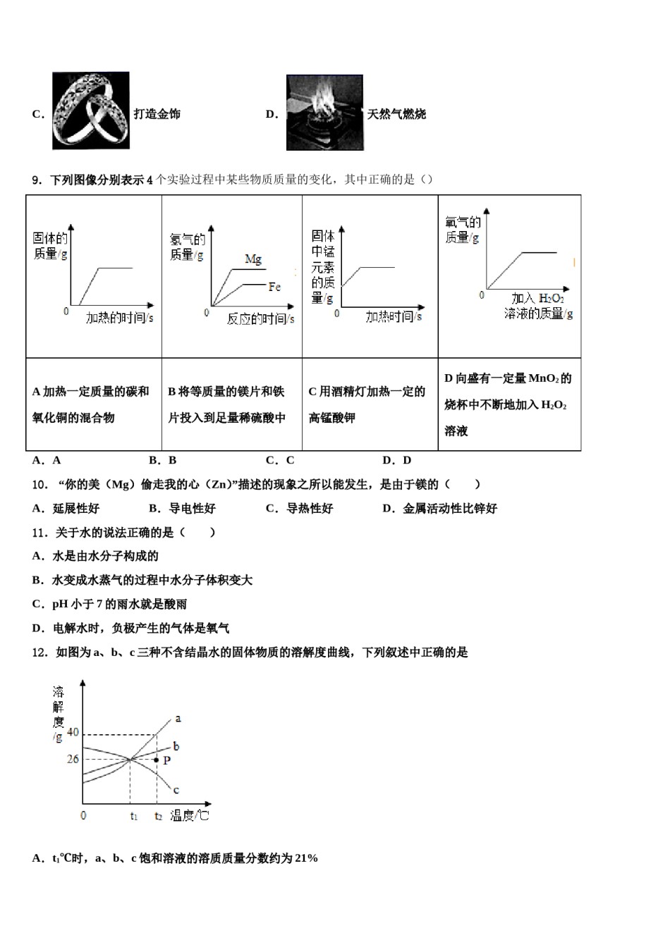 2023-2024学年湖南省衡阳市名校化学九上期末教学质量检测模拟试题含解析.doc_第3页