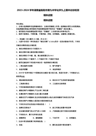 2023-2024学年湖南省衡阳市第九中学化学九上期中达标检测模拟试题含解析.doc