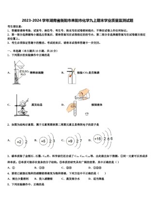 2023-2024学年湖南省衡阳市耒阳市化学九上期末学业质量监测试题含解析.doc