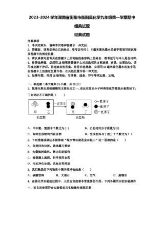 2023-2024学年湖南省衡阳市衡阳县化学九年级第一学期期中经典试题含解析.doc