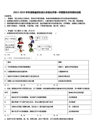 2023-2024学年湖南省邵东县九年级化学第一学期期末统考模拟试题含解析.doc