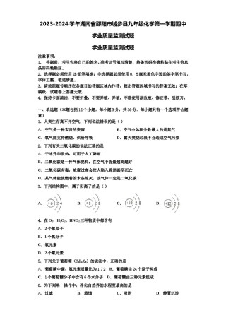 2023-2024学年湖南省邵阳市城步县九年级化学第一学期期中学业质量监测试题含解析.doc